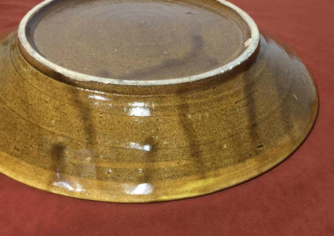 木村一郎 巨匠 益子焼 「黄釉梅花文皿」木村充織箱 大皿 28.9cm 茶道具