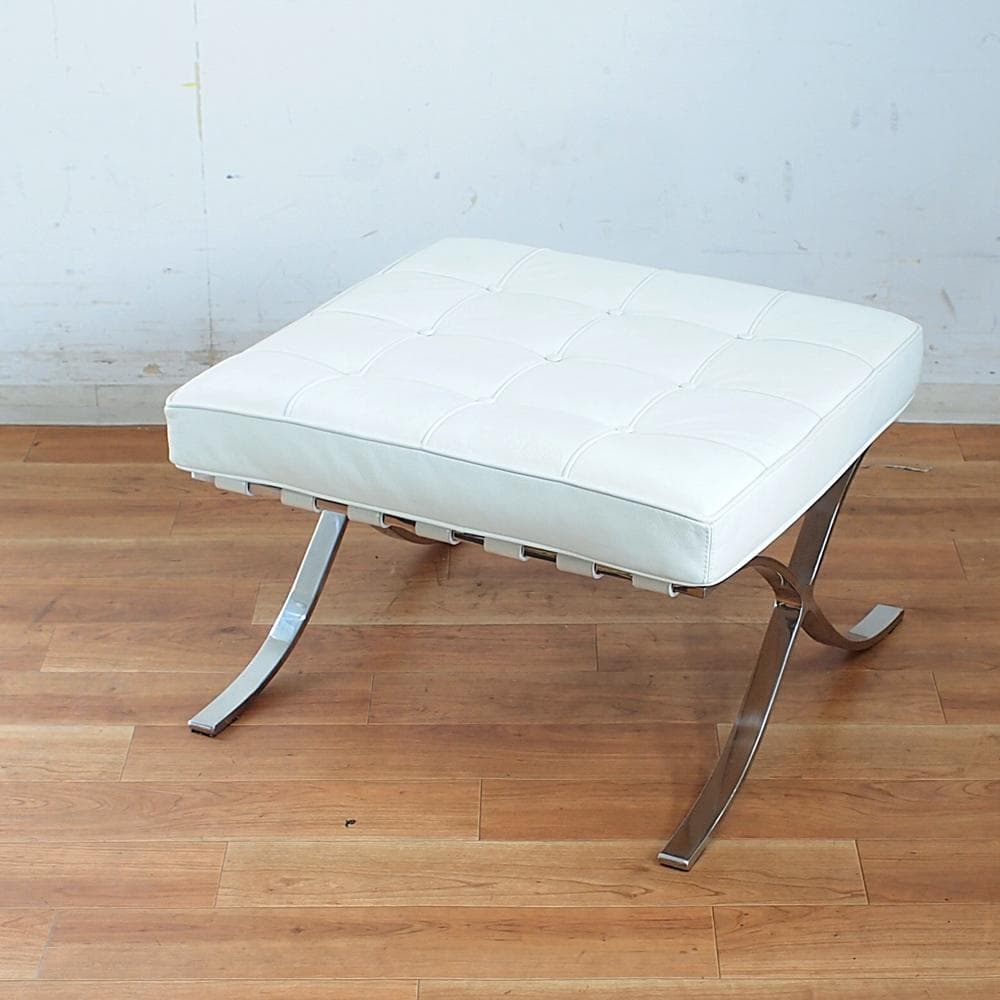 リプロダクト品 本革 バルセロナチェア用オットマン 白/ホワイト