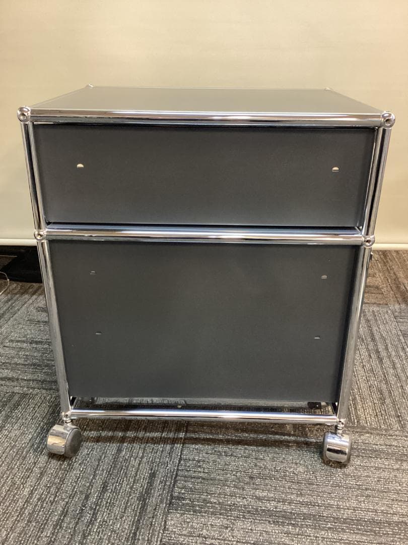 鍵付き　USMハラー　ロールボーイ　２段　デスクワゴン　アントラサイト　B