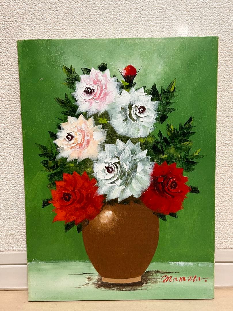 バラ　油彩画　渡辺政巳　送料込み1029