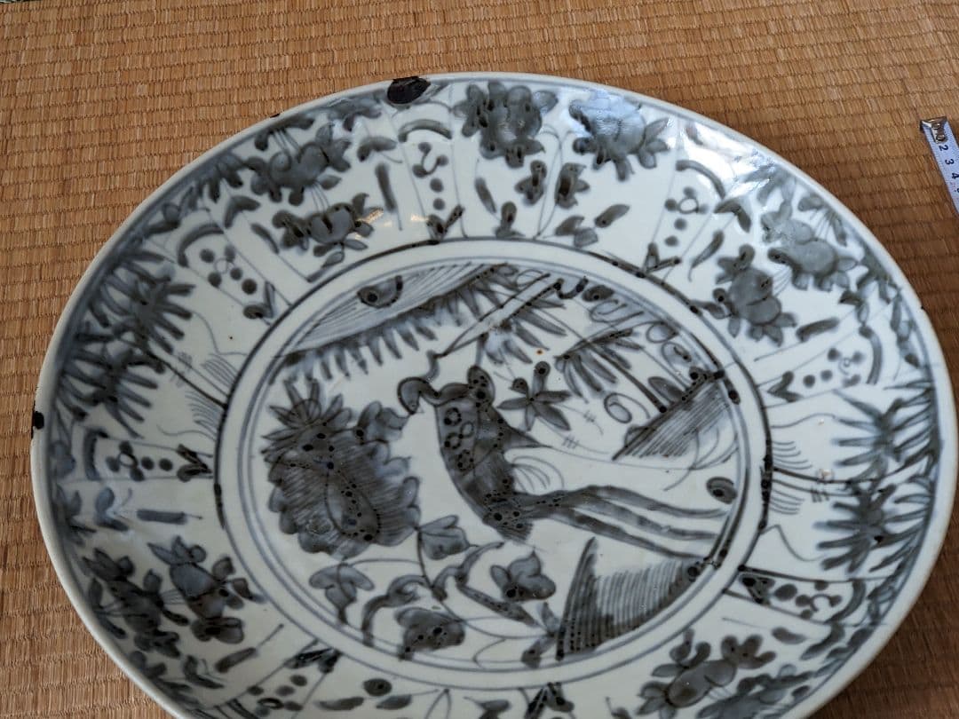 ♦中国陶磁 猿草花文 呉州手 染付大皿 明時代末 漳州窯 青花磁器 古美術骨董品