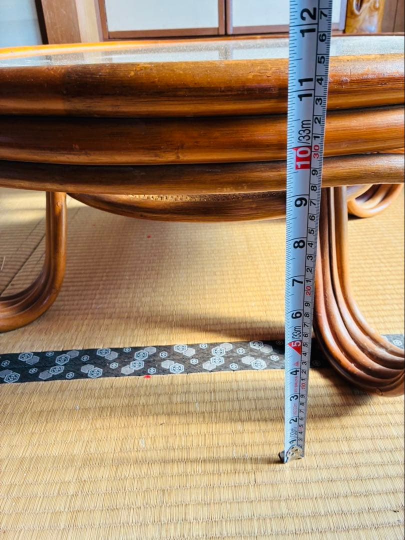 籐家具 ラタンラウンドローテーブル 籐素材 円卓 座卓 机 ラタン 昭和レトロ