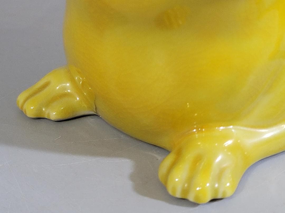 DT590 可愛い 黄釉 犬 駒 置物 陶製