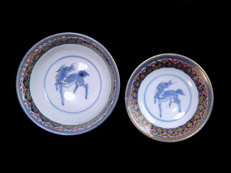 古伊万里　金襴手　瓔珞紋に龍の図　大振蓋茶碗　文政6年　D821AS-CIt