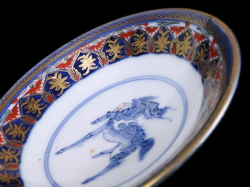 古伊万里　金襴手　瓔珞紋に龍の図　大振蓋茶碗　文政6年　D821AS-CIt