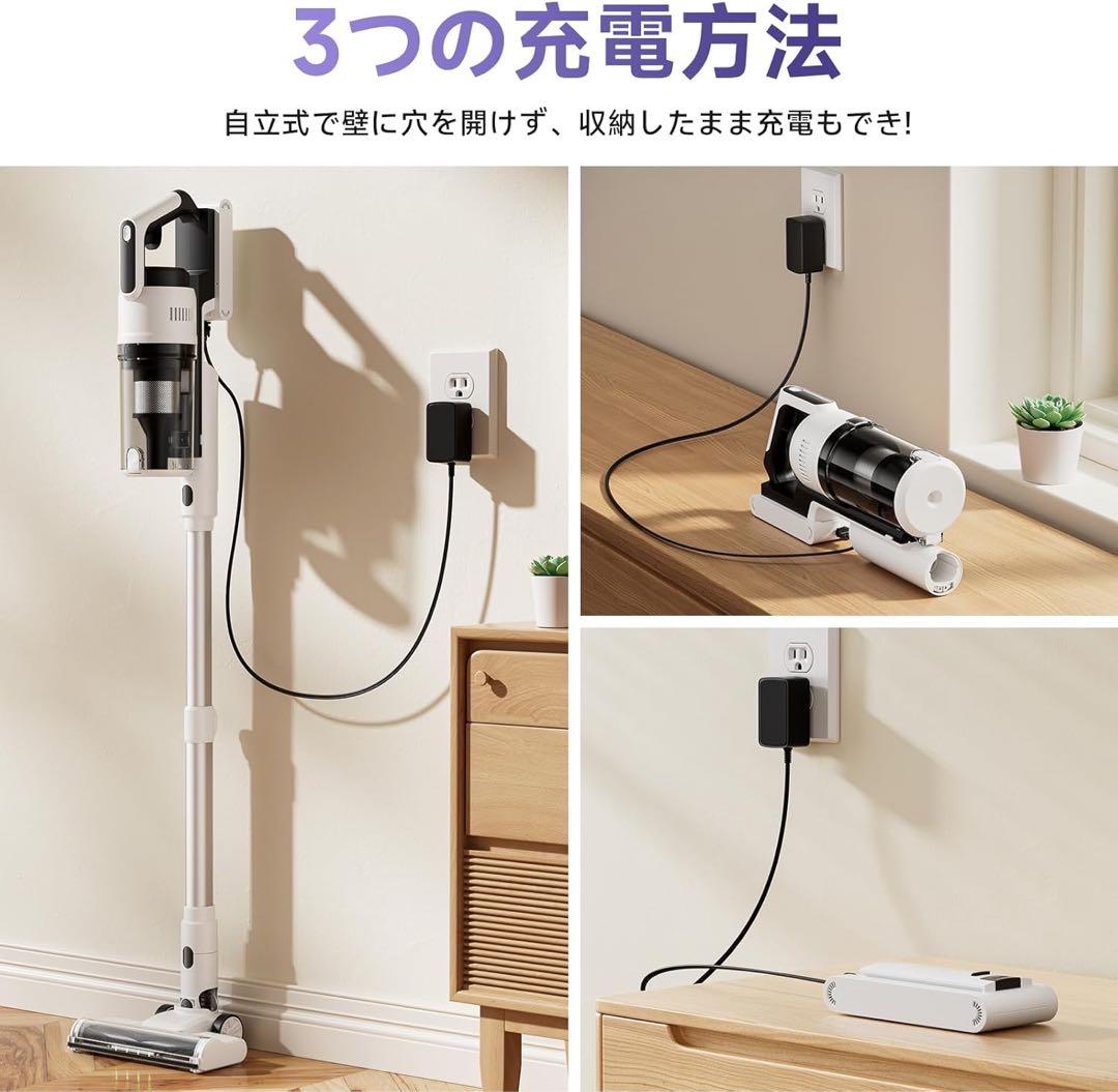 掃除機 コードレス 【強力吸引・自立式・55分連続稼働】軽量 視感グリーンLED