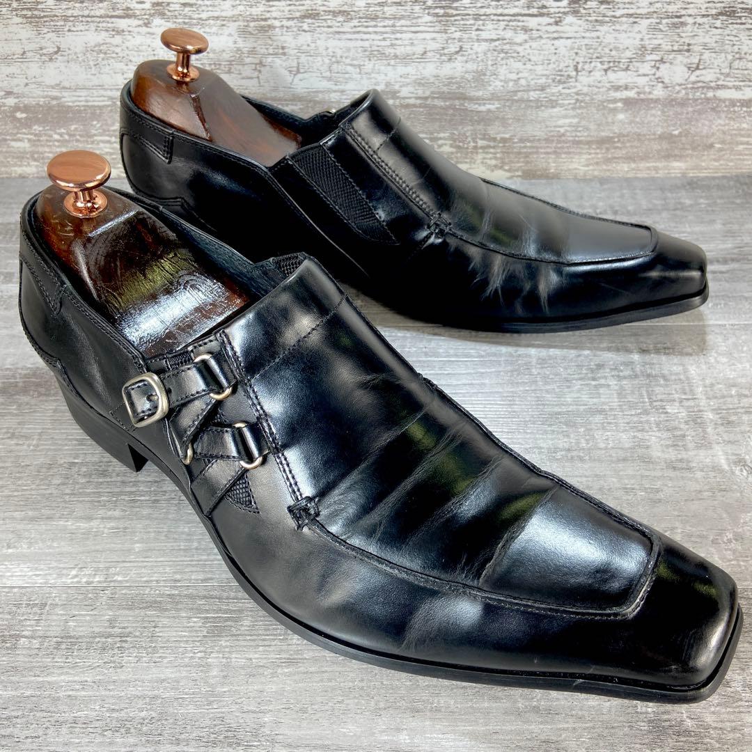 592【美品】KATHATINE HAMNETT 革靴 黒 モンク風25.5cm