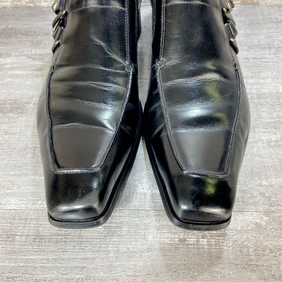 592【美品】KATHATINE HAMNETT 革靴 黒 モンク風25.5cm