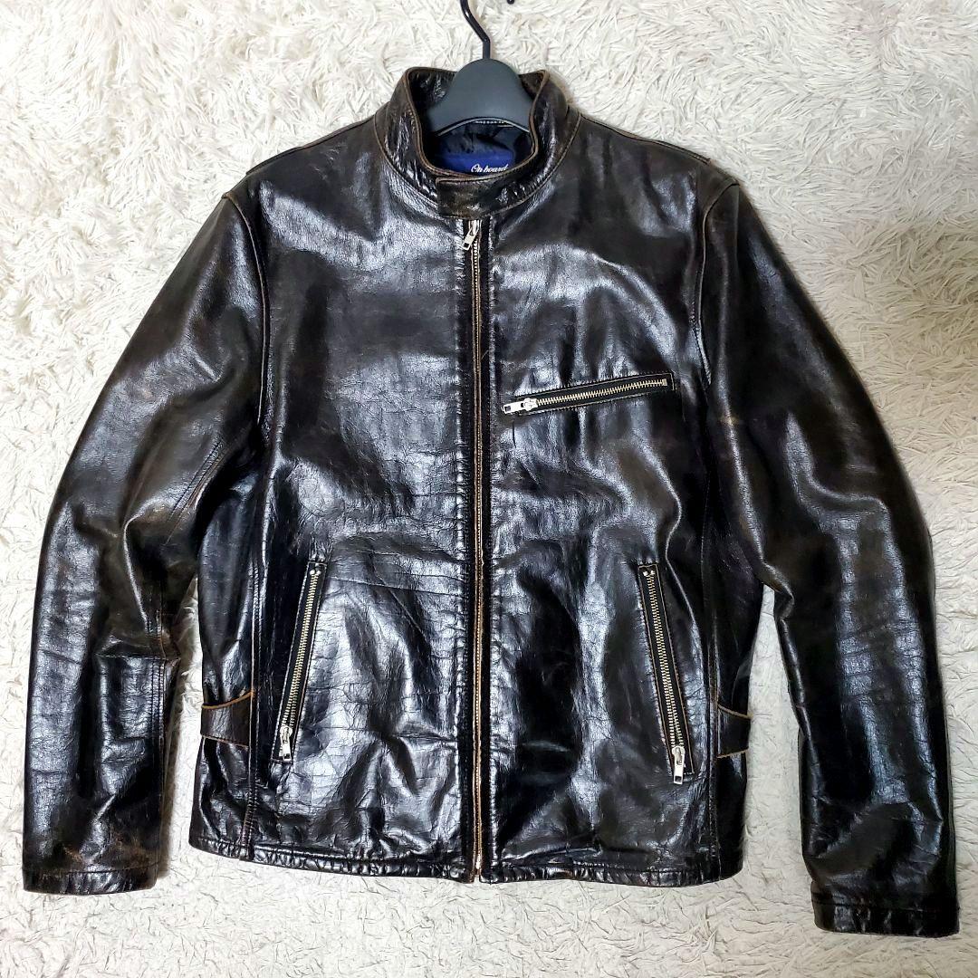 上質 ON BOARD 水牛革 バッファロー XL シングルライダース 本革 黒