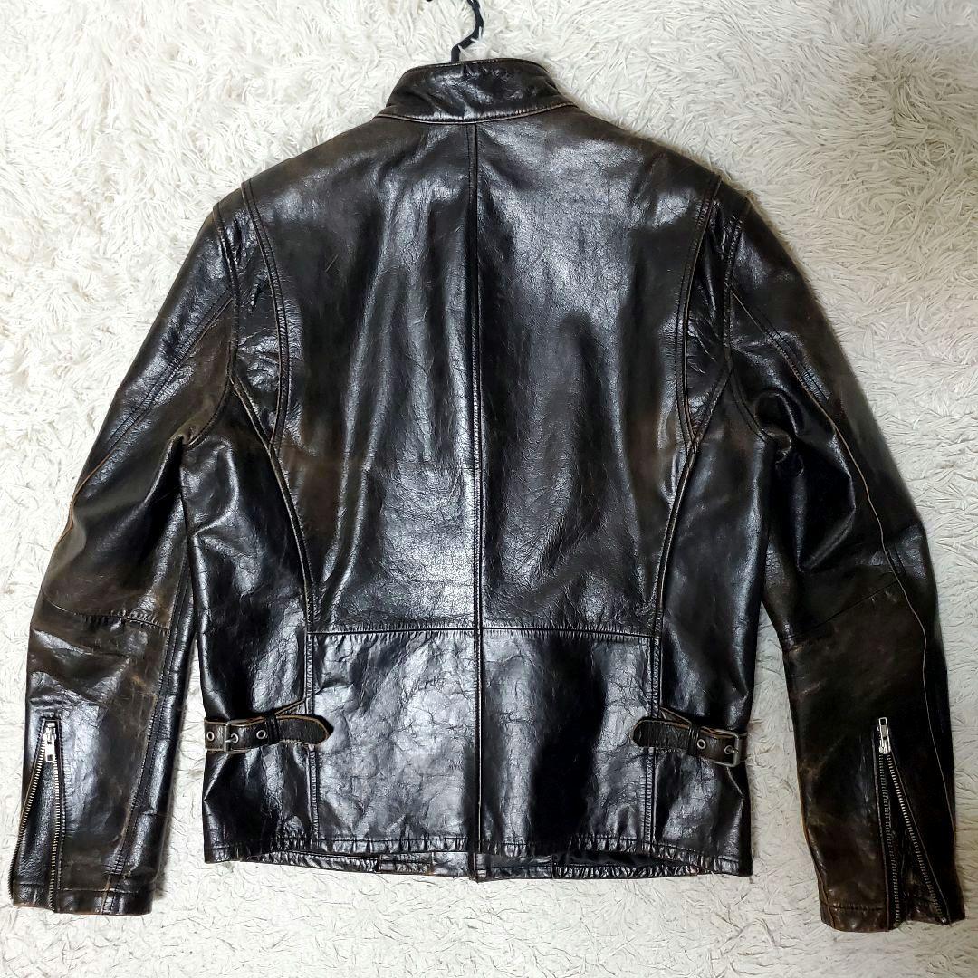 上質 ON BOARD 水牛革 バッファロー XL シングルライダース 本革 黒