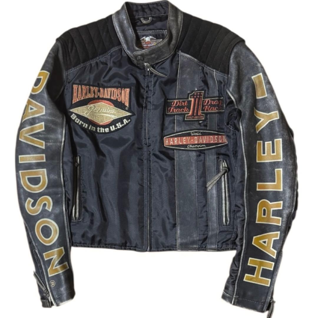 HARLEY DAVIDSON ビンテージ加工 レザーナイロン 短丈 ブルゾン