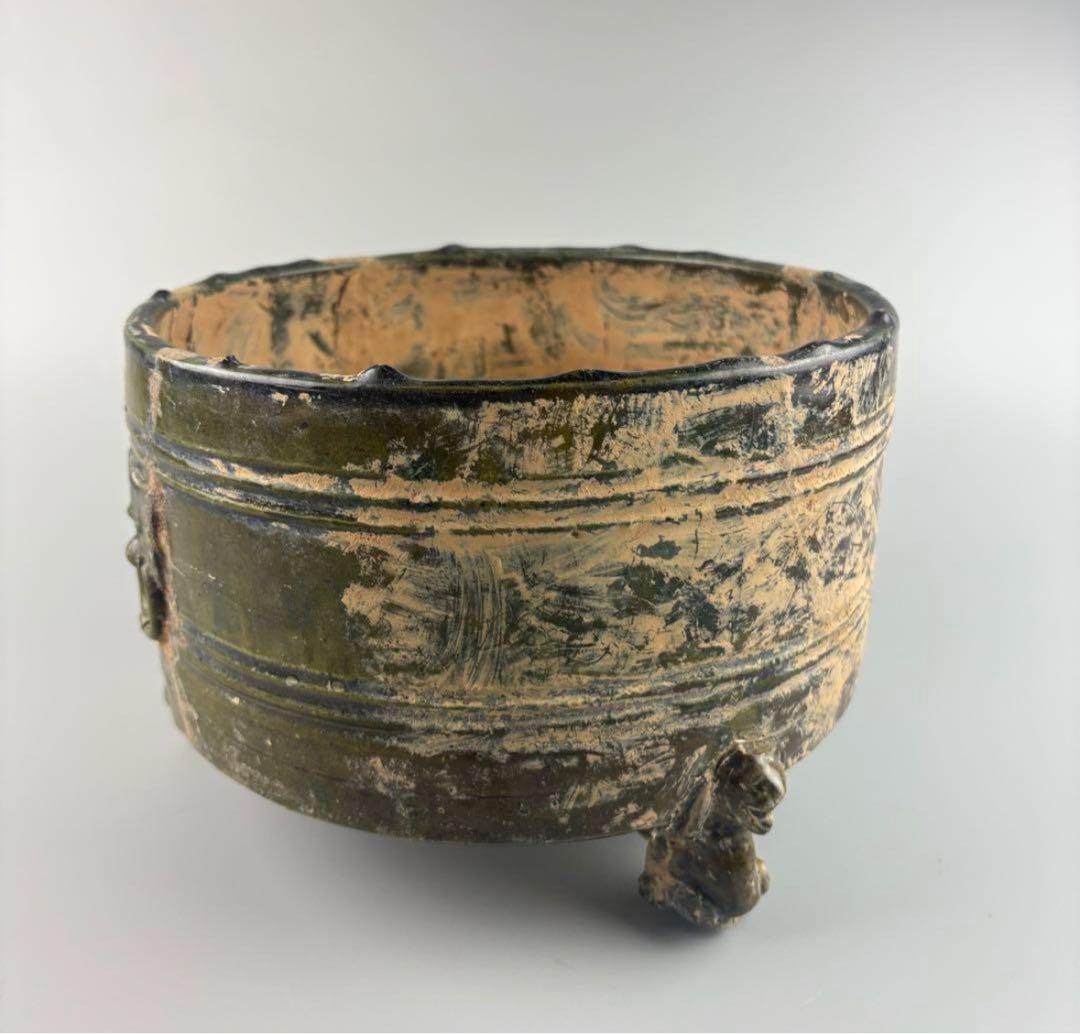 漢緑釉 三足 獅子 中国 陶器