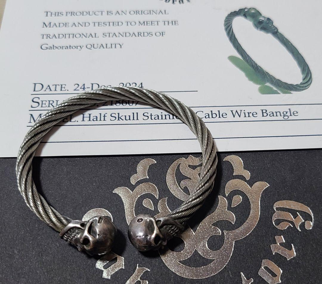 ら*ら様 ガボラトリー　ハーフスカル　ステンレスケーブル　ワイヤーバングル