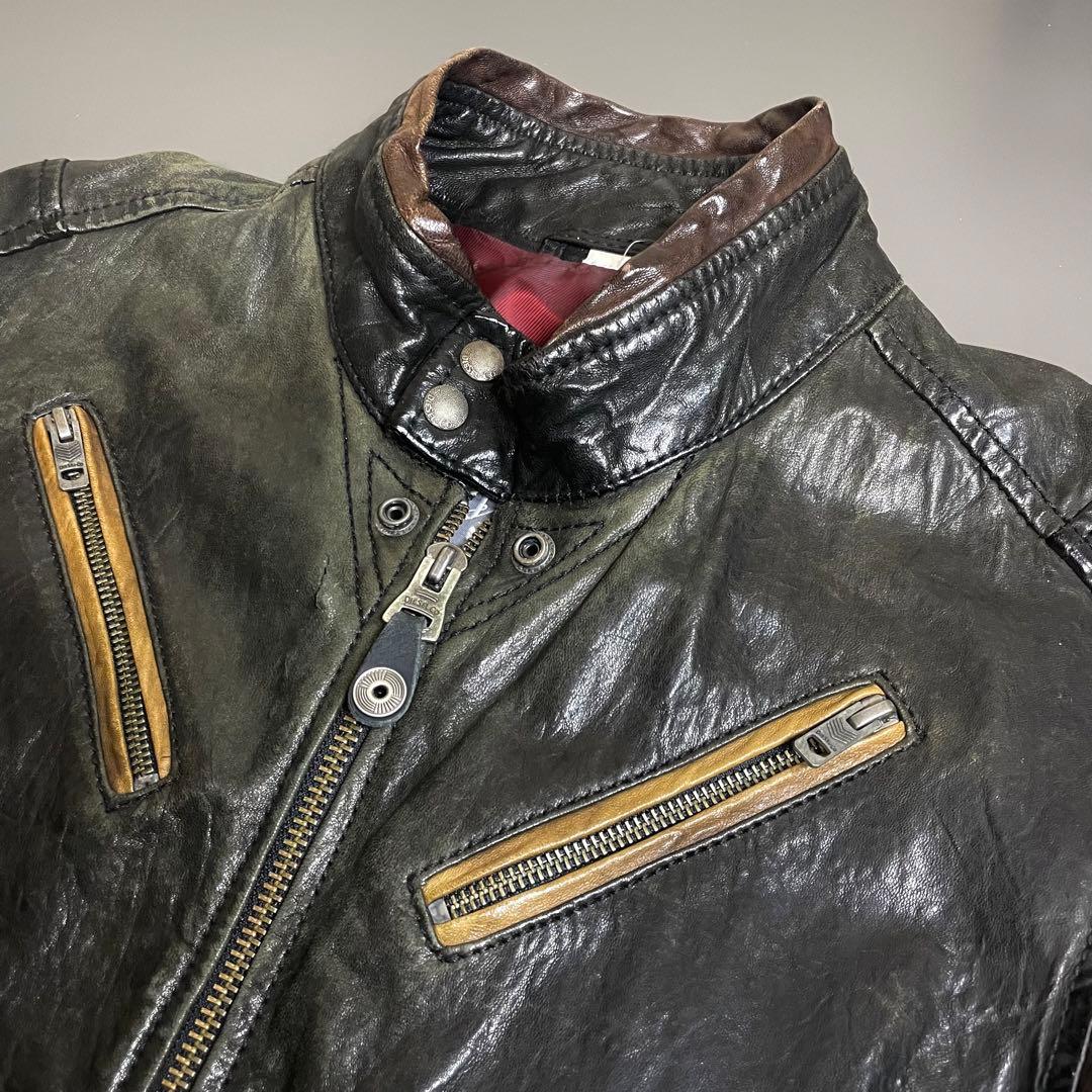 DIESEL ディーゼル 羊革 リアルレザー シワ加工 ライダースジャケット M