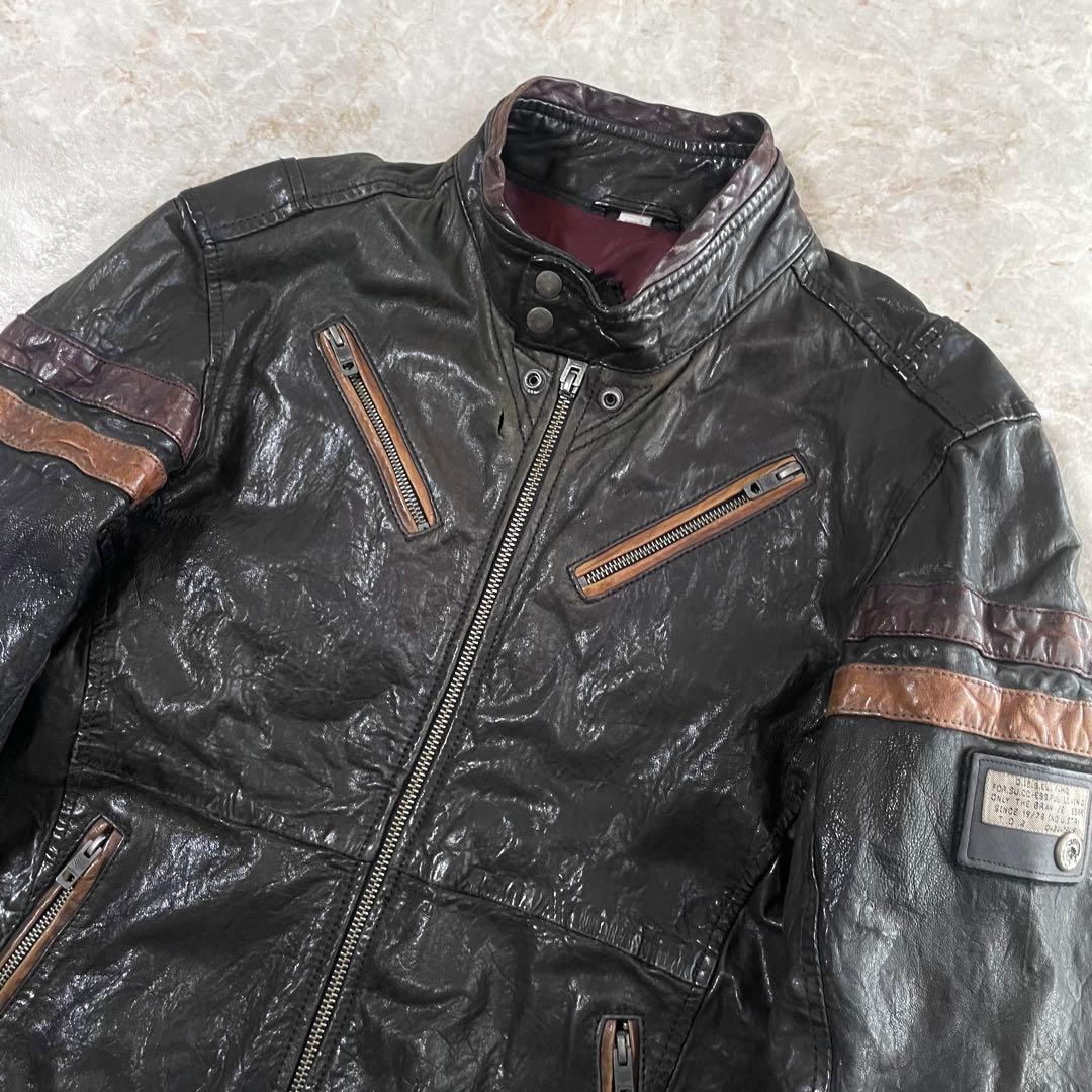 DIESEL ディーゼル 羊革 リアルレザー シワ加工 ライダースジャケット M