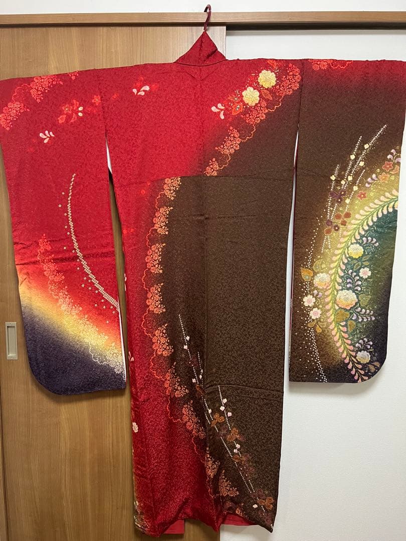 【振袖　赤　成人式】卒業式　長襦袢セット　京都きもの友禅　花柄
