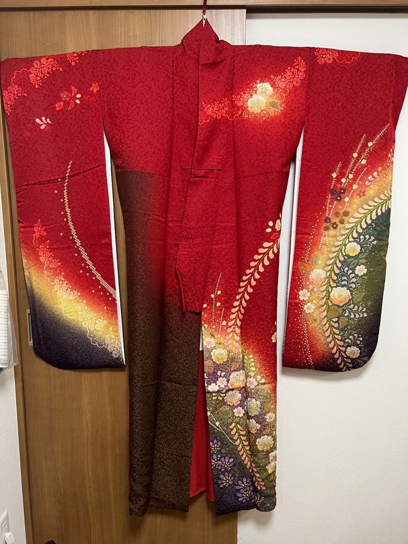 【振袖　赤　成人式】卒業式　長襦袢セット　京都きもの友禅　花柄