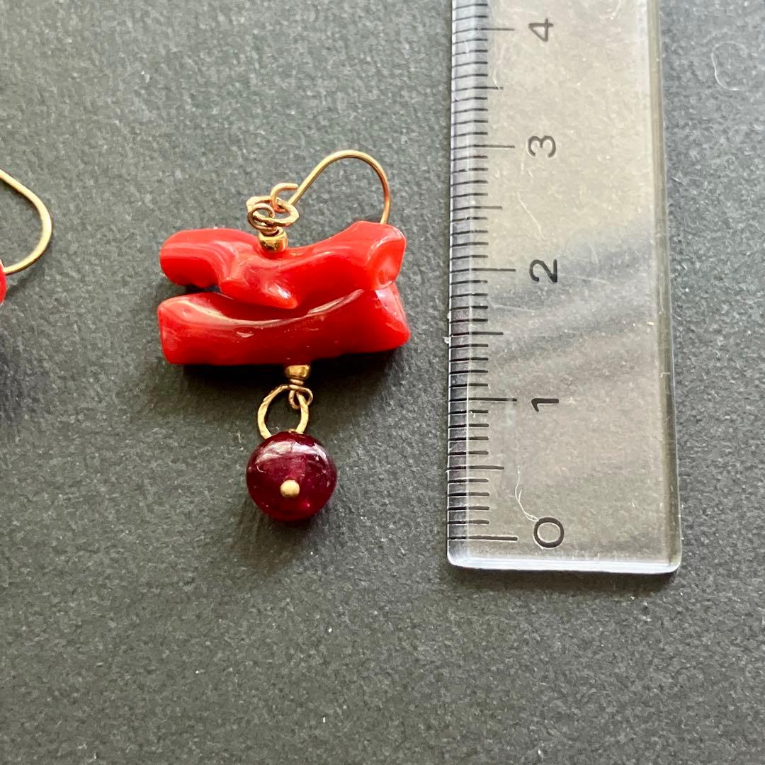 高級珊瑚　ピアス　ガーネット