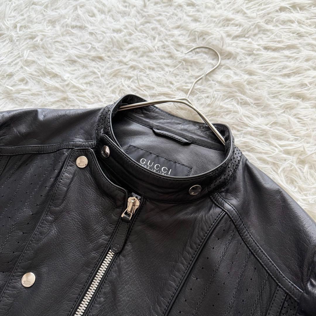 【グッチ】トムフォード期　レザージャケット　黒　48 パンチングレザー