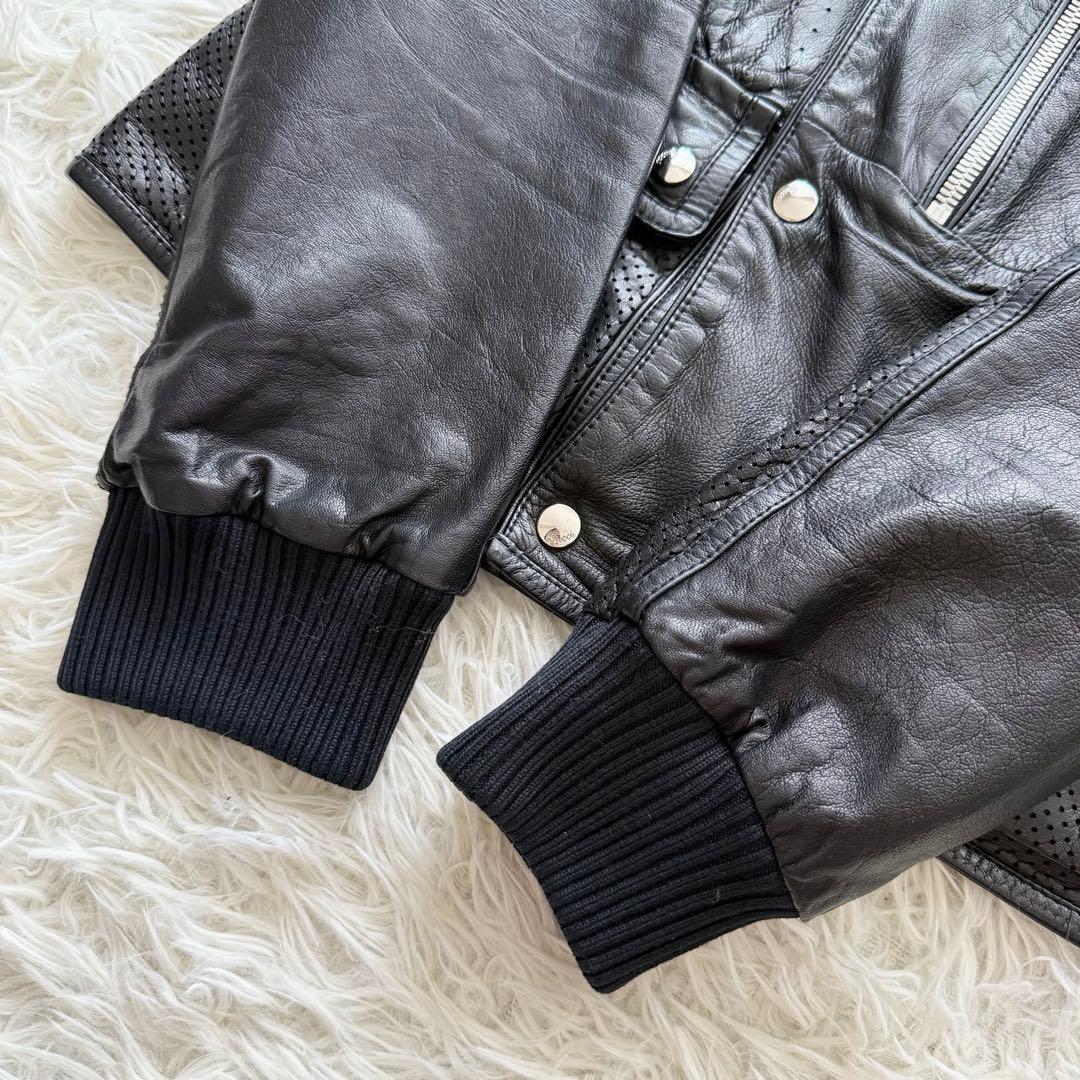 【グッチ】トムフォード期　レザージャケット　黒　48 パンチングレザー