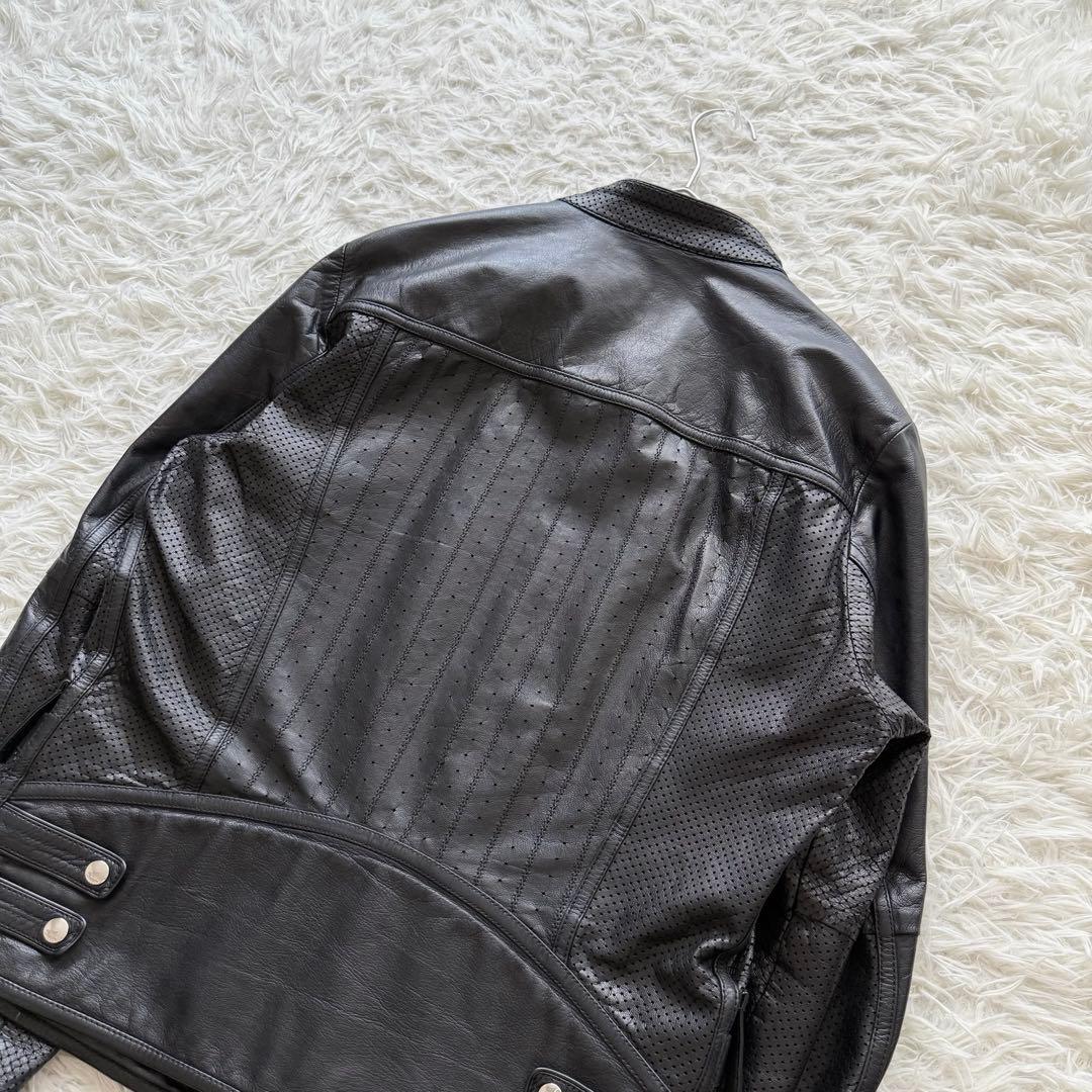 【グッチ】トムフォード期　レザージャケット　黒　48 パンチングレザー