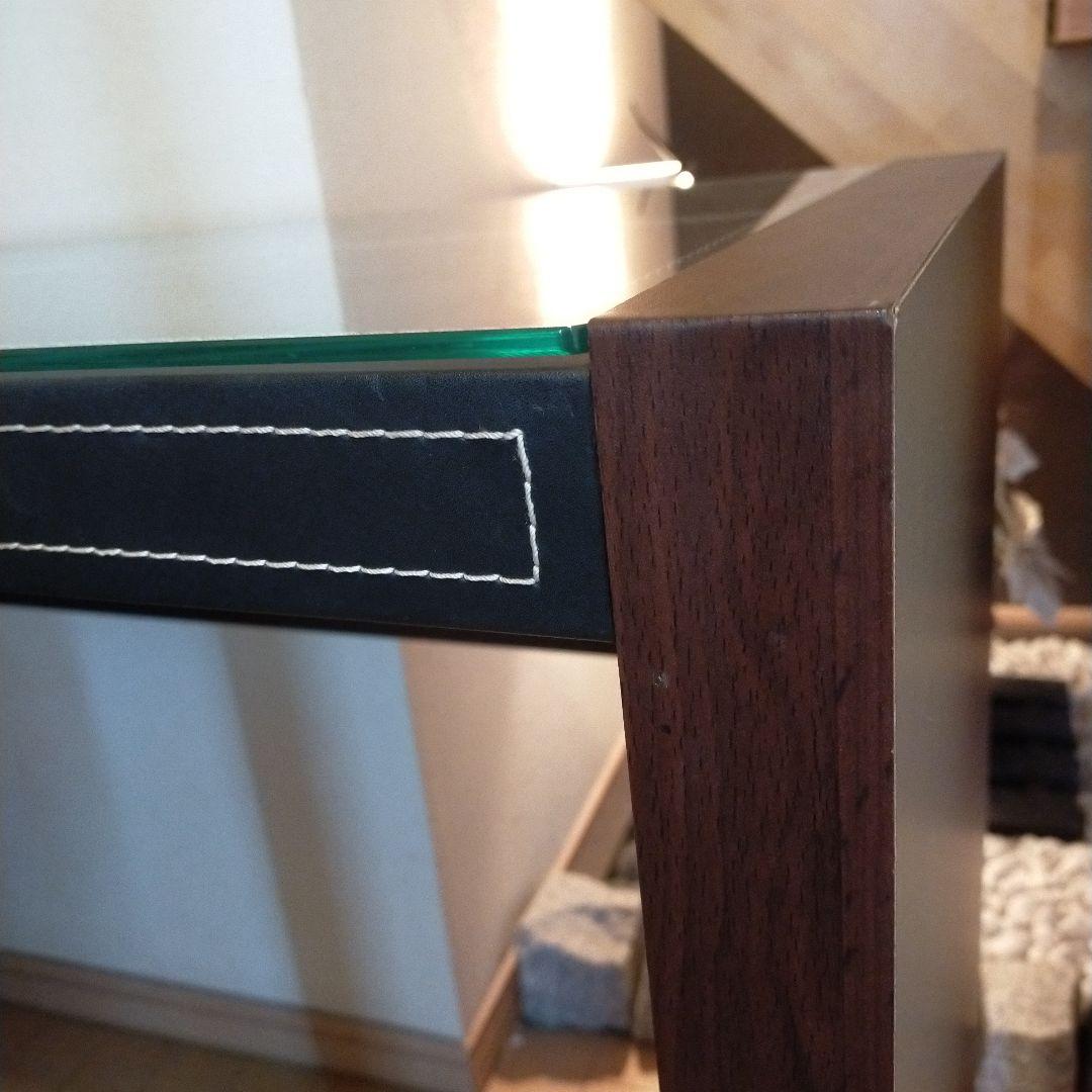 【美品】かっこいいガラストップ レザー張り調テーブル イスセット