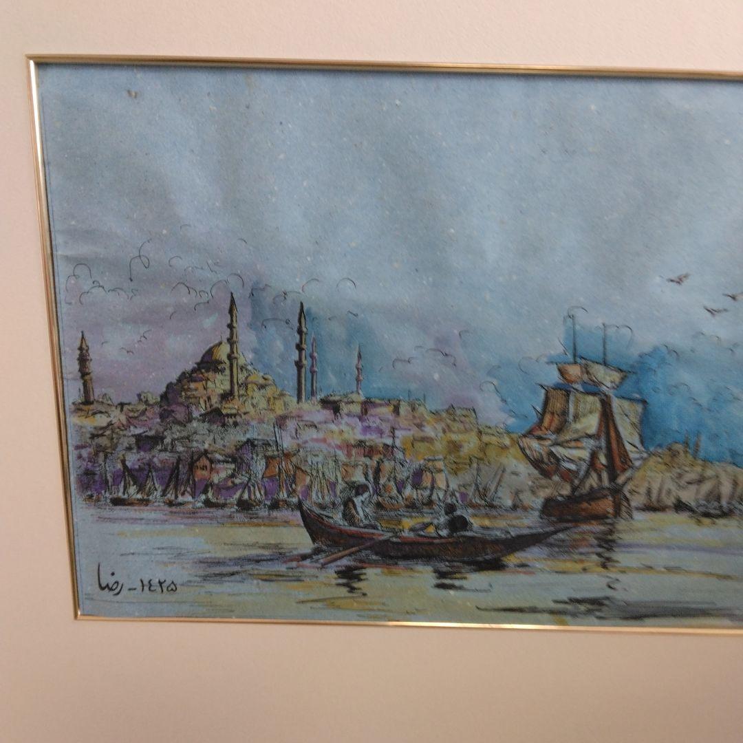 E-121 イスラム寺院　ジャーミーのある風景画　トルコ