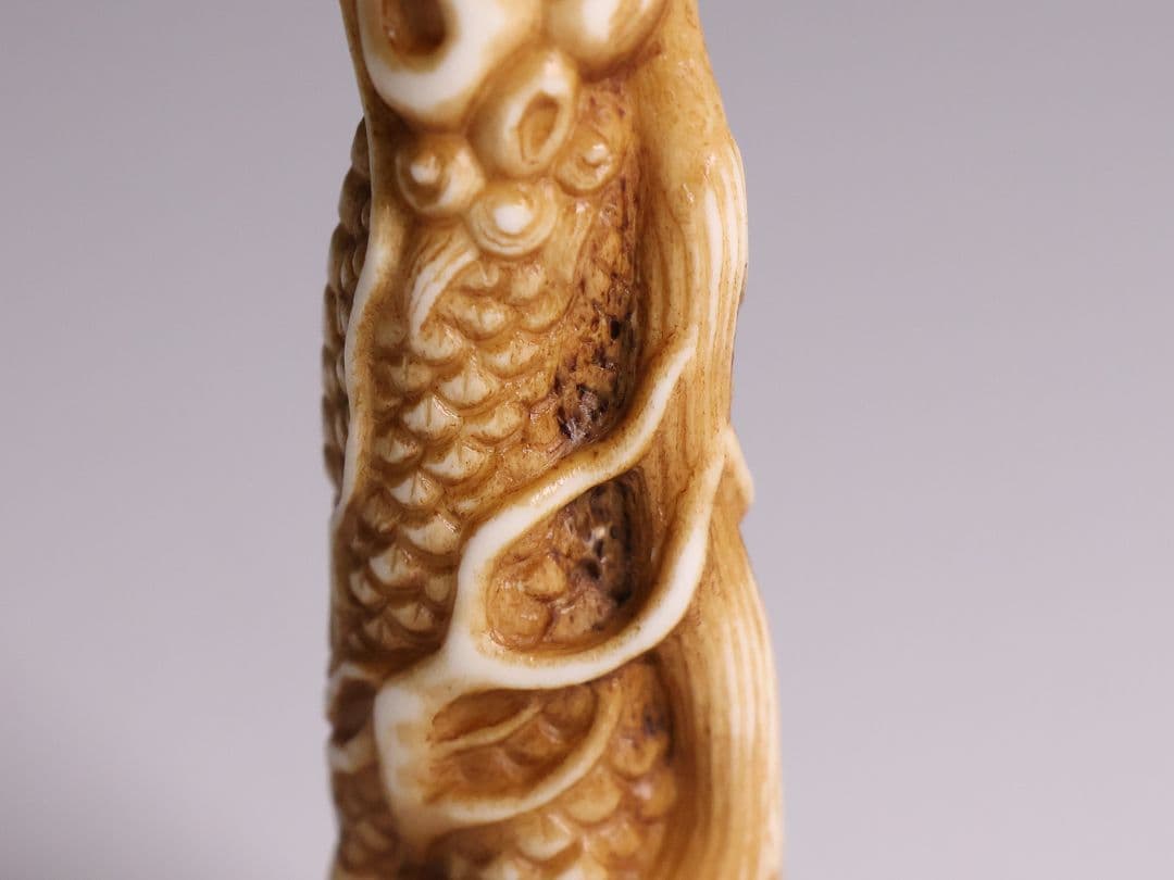 時代 堤物 根付 置物 鹿角 麒麟 全長7.6cm 神獣 彫刻【CM258】