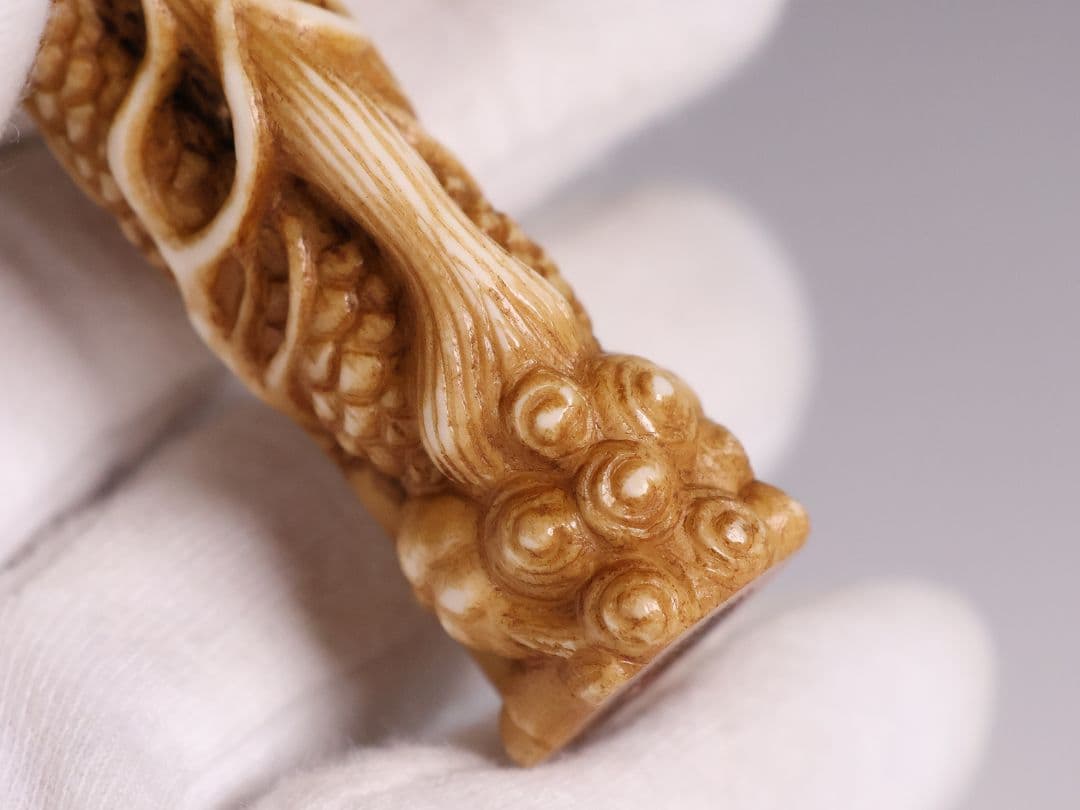 時代 堤物 根付 置物 鹿角 麒麟 全長7.6cm 神獣 彫刻【CM258】