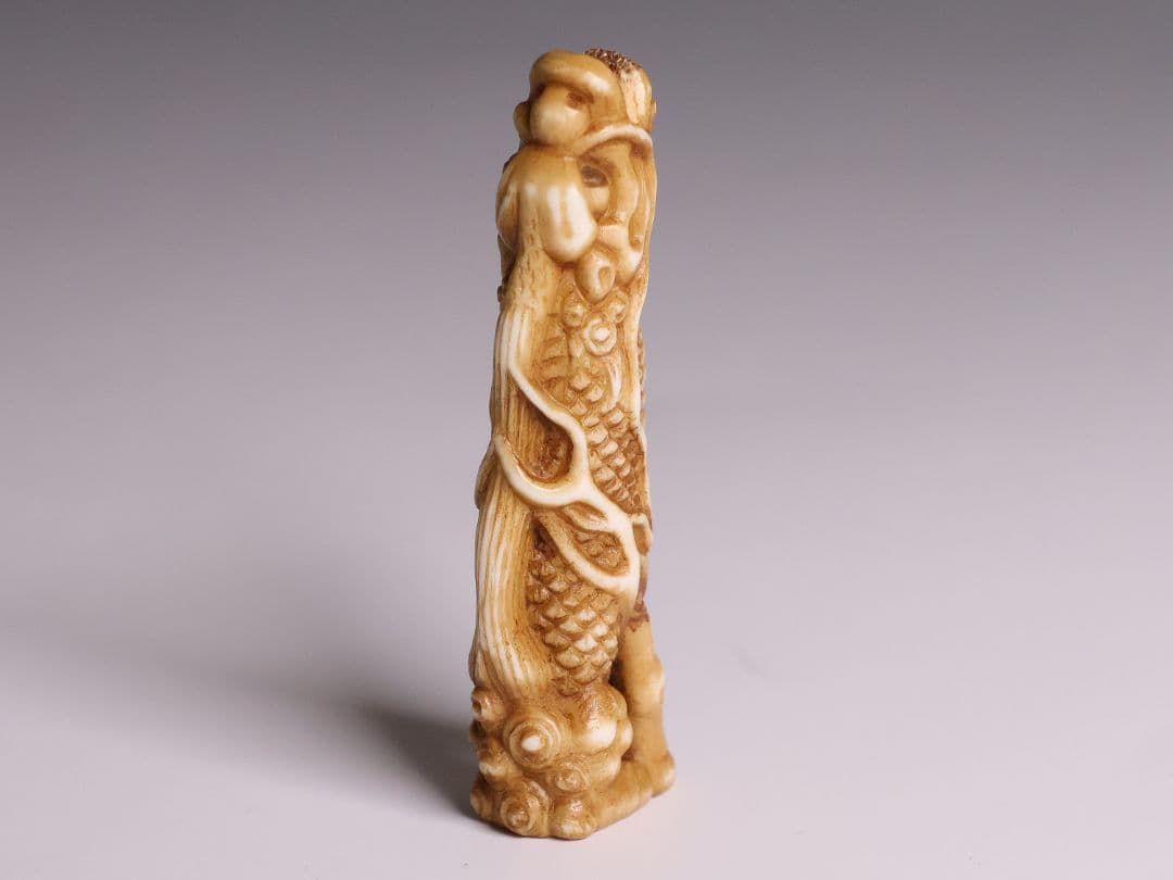 時代 堤物 根付 置物 鹿角 麒麟 全長7.6cm 神獣 彫刻【CM258】