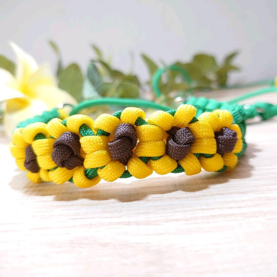 パラコードリード＆首輪　一体型　✿ひまわり✿　小型犬用　№046