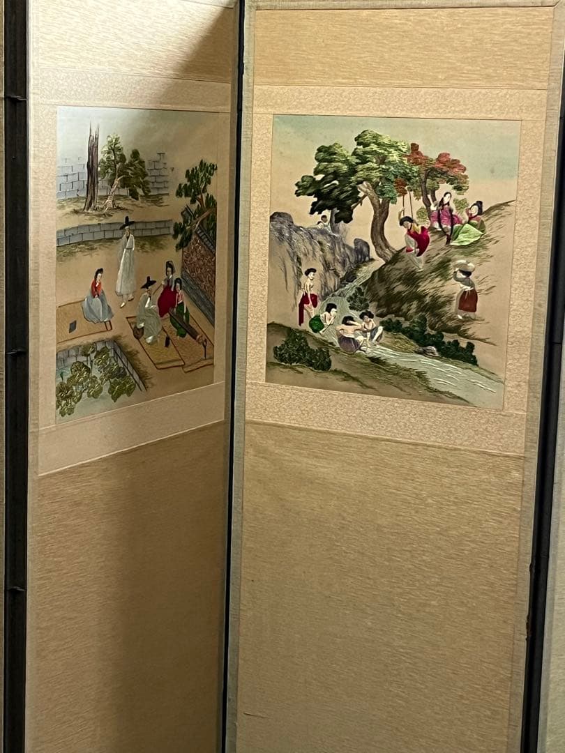 韓国　刺繍　パーテーション　六折　屏風