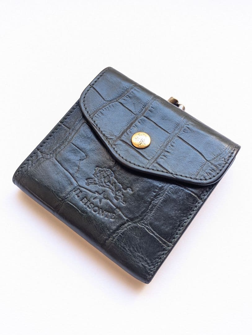 イルビゾンテ 2つ折り財布 がま口 ダークグリーン クロコ型押し 男女兼用