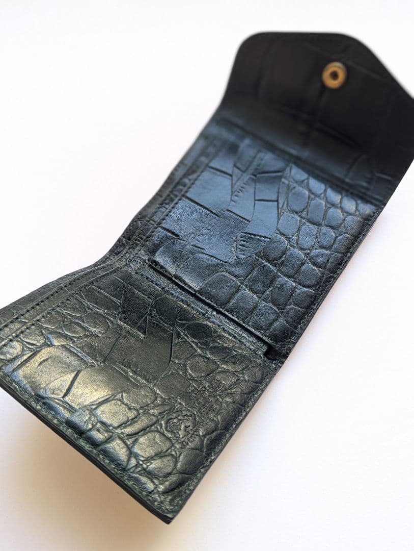 イルビゾンテ 2つ折り財布 がま口 ダークグリーン クロコ型押し 男女兼用