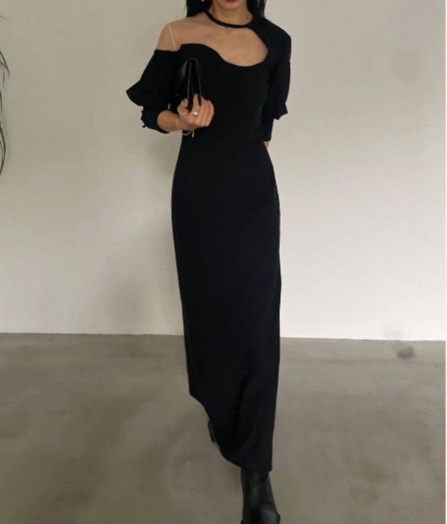 Ameri オケージョンLAKE CURVE TRICOT RIB DRESS