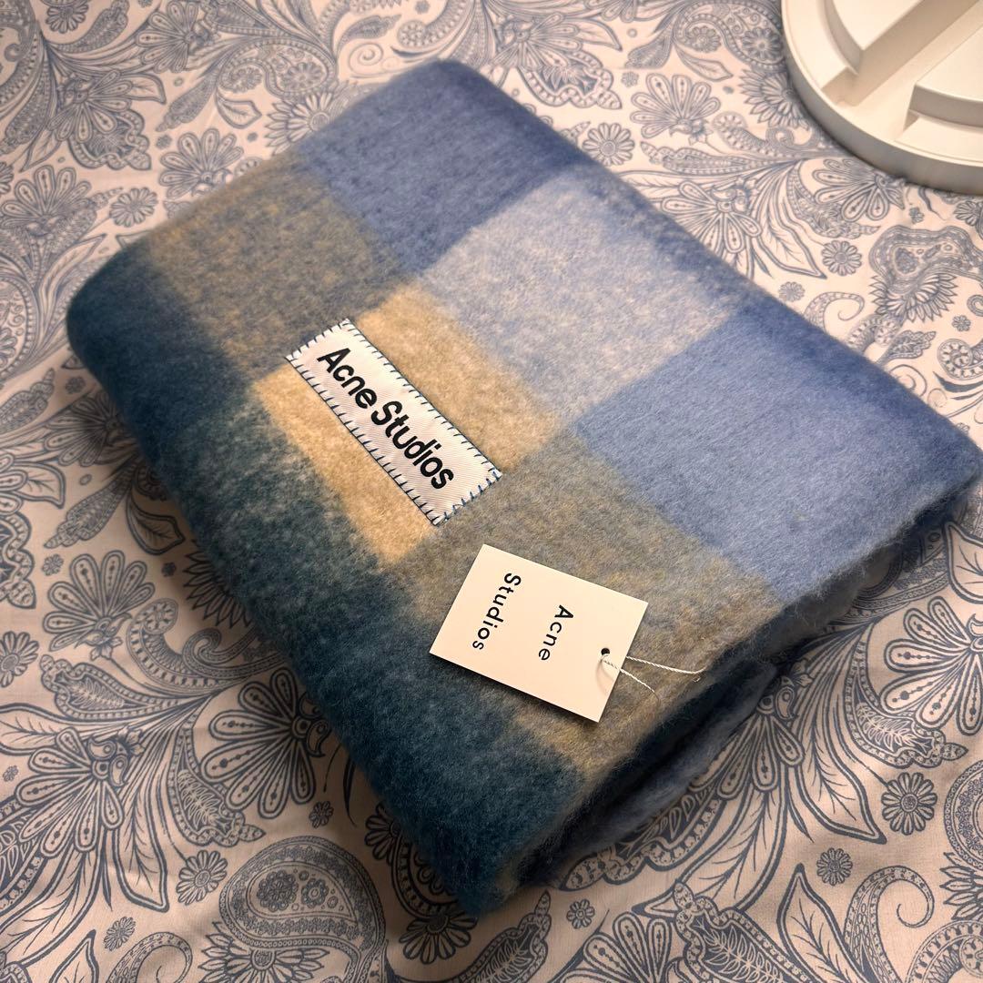ブルー　ACNE STUDIOS 新品未使用 モヘアチェック柄スカーフ　マフラー