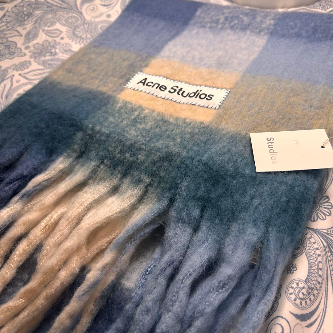 ブルー　ACNE STUDIOS 新品未使用 モヘアチェック柄スカーフ　マフラー