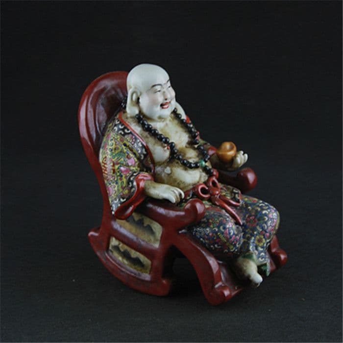 仏像 陶磁器 彩ロッキングチェア羅漢仏像 工芸品 置物