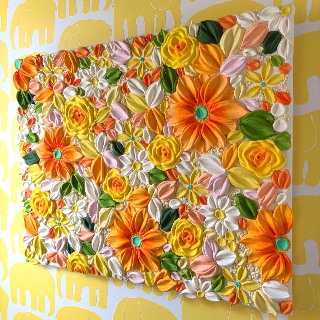 テクスチャーアート　アート　オーダー　受注　インテリア　花　現代アート　油絵