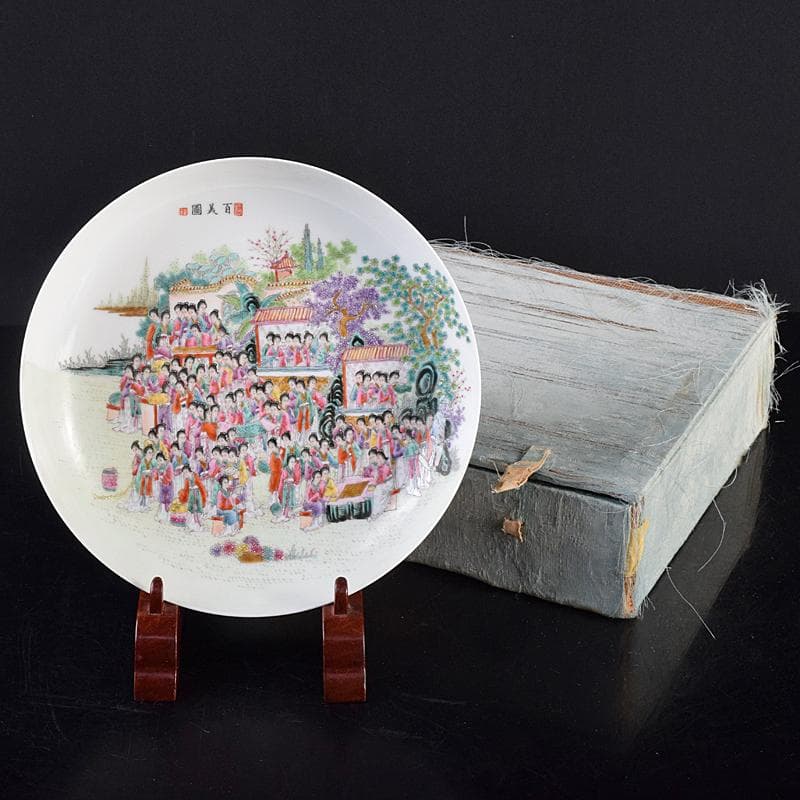 中国　乾隆年製款　粉彩　百美図盤　皿　M　R8820
