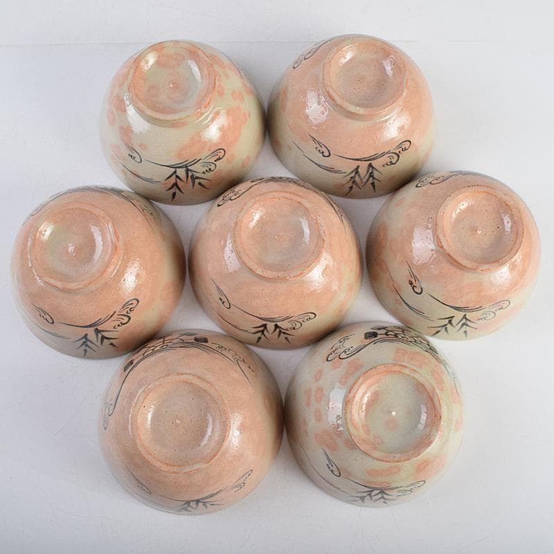 和食器　萬古焼　八幡窯　水車文　数茶碗　十四客　共箱　M　R9415B