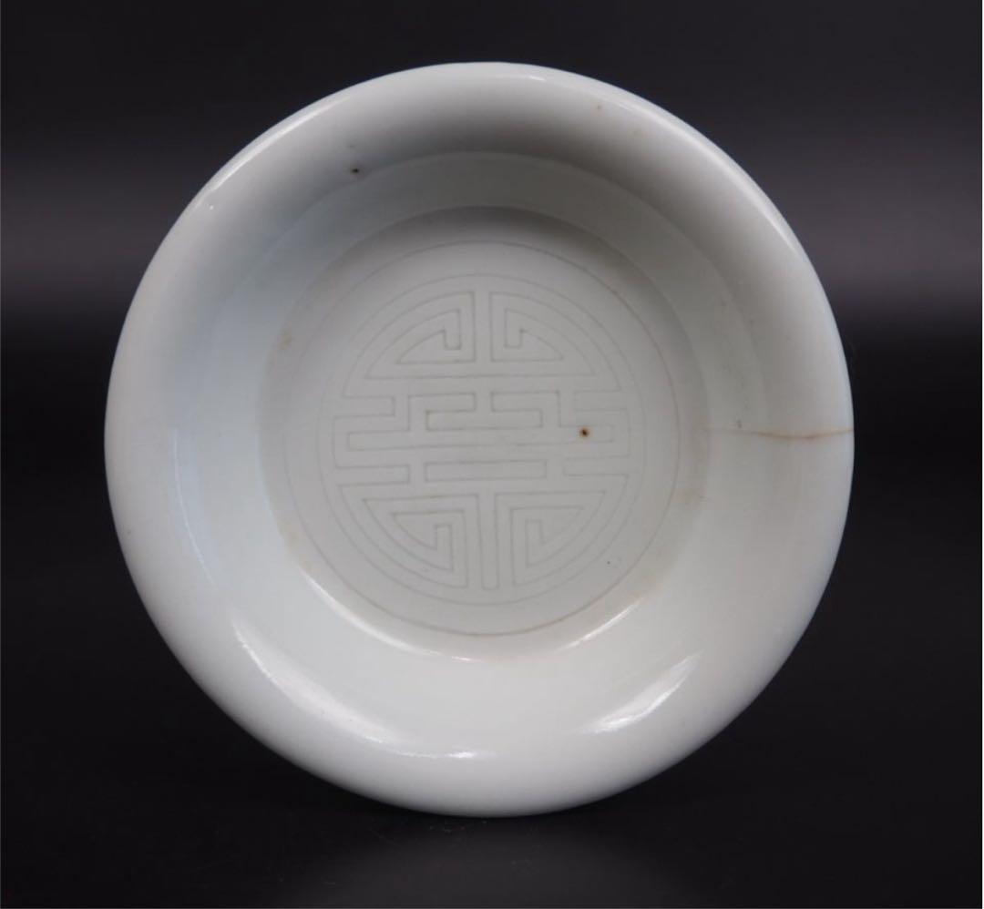 送料無料 清時代　南京白磁陰刻双喜小皿5枚　中国古玩