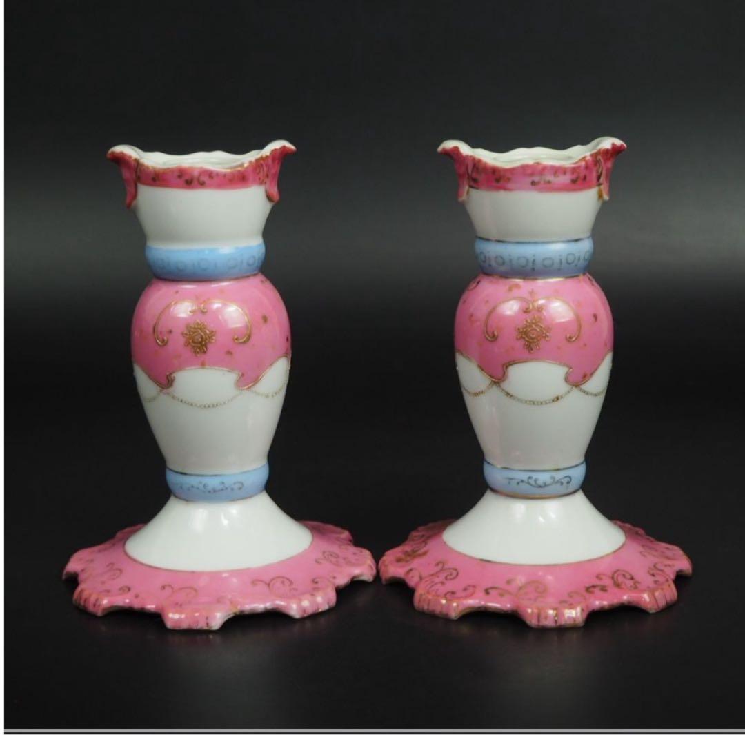 送料無料　時代物　CHUBU CHINA(中部陶器) 輸出向け燭台一対