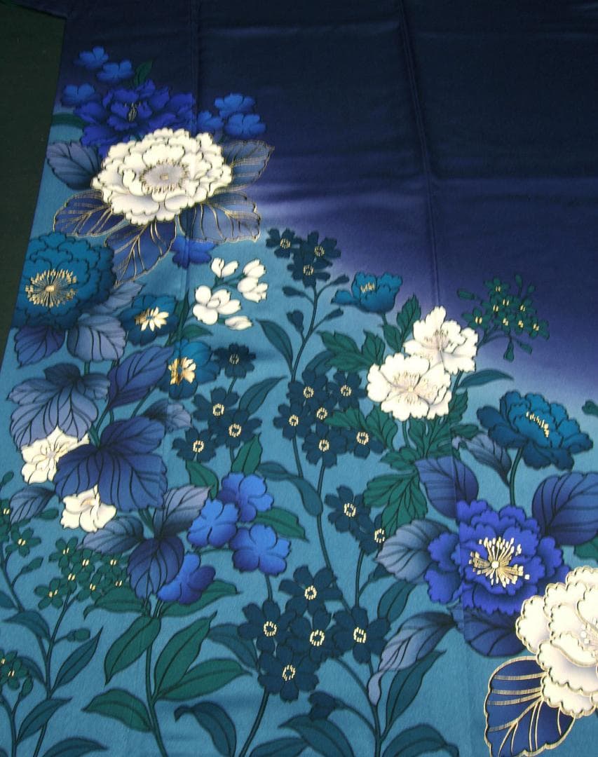 モダン洋花　無地　ぼかし染め　正絹振袖フルセット　成人式　ｍ35