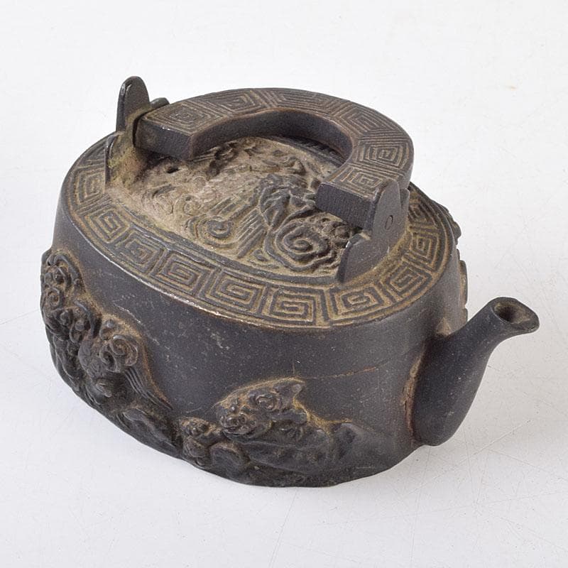 中国　古銅　神獣雷刻　水滴　書道具　V　R9176