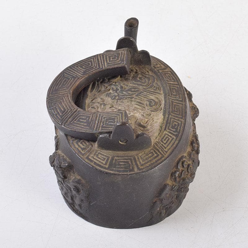 中国　古銅　神獣雷刻　水滴　書道具　V　R9176