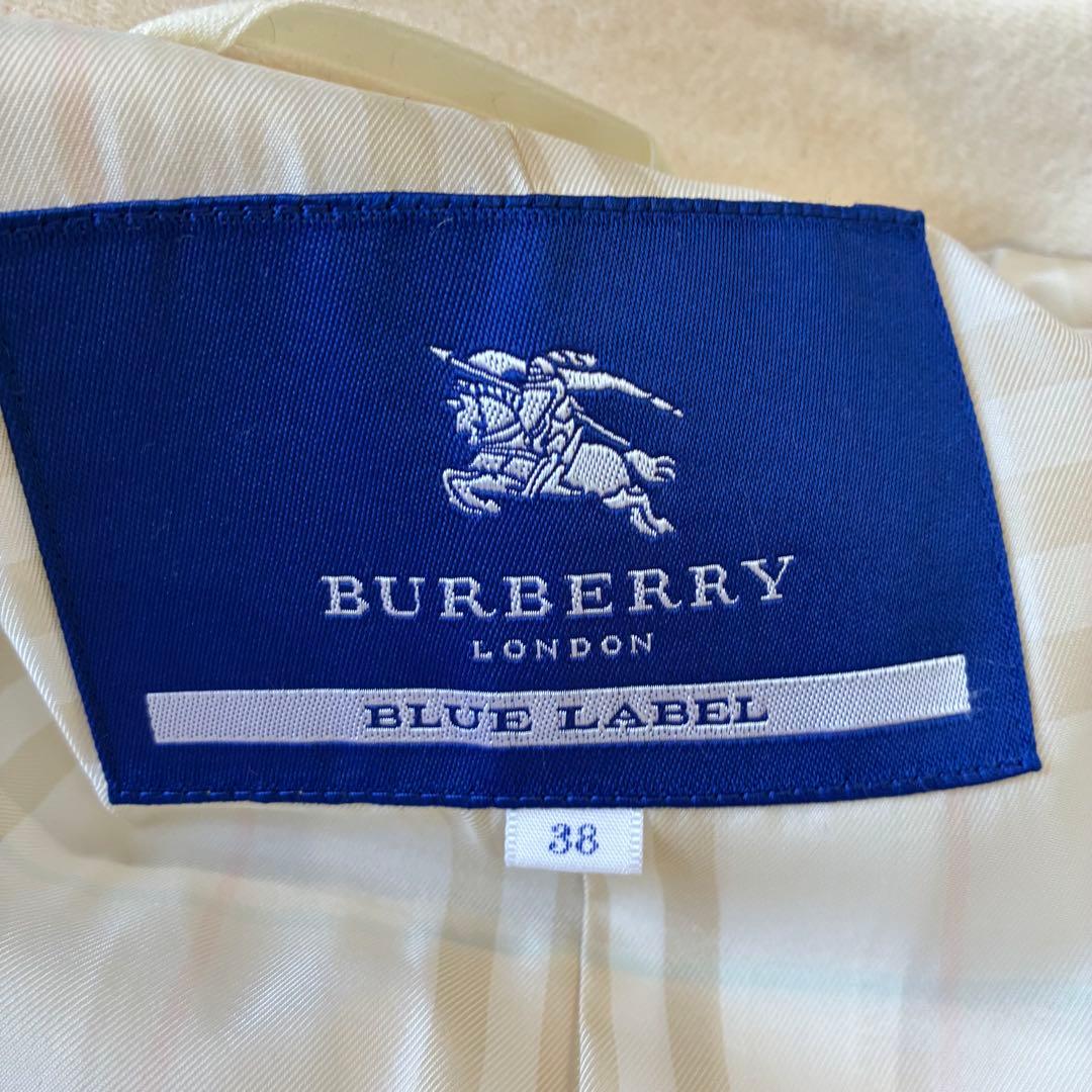 バーバリーブルーレーベル アンゴラ混 チェスターコート 裏地チェック ホワイト