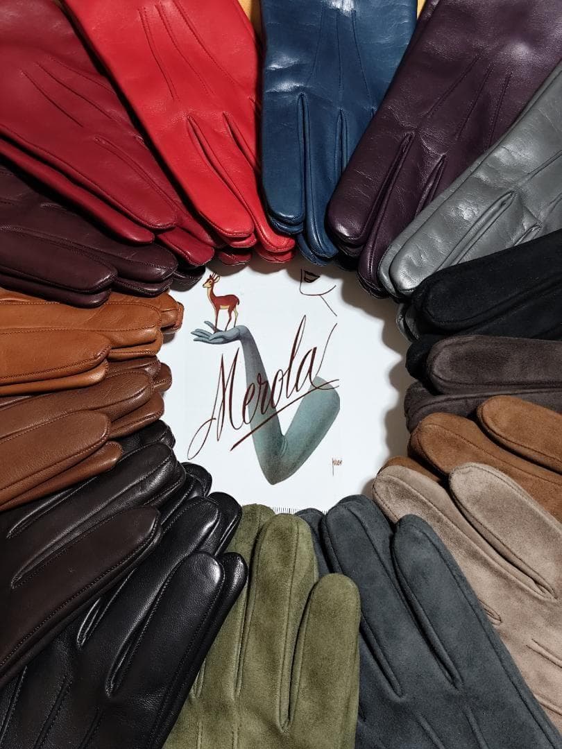 値下げ 最終 メローラ ナッパ黒 カシミア灰 グローブ 革手袋 MEROLA