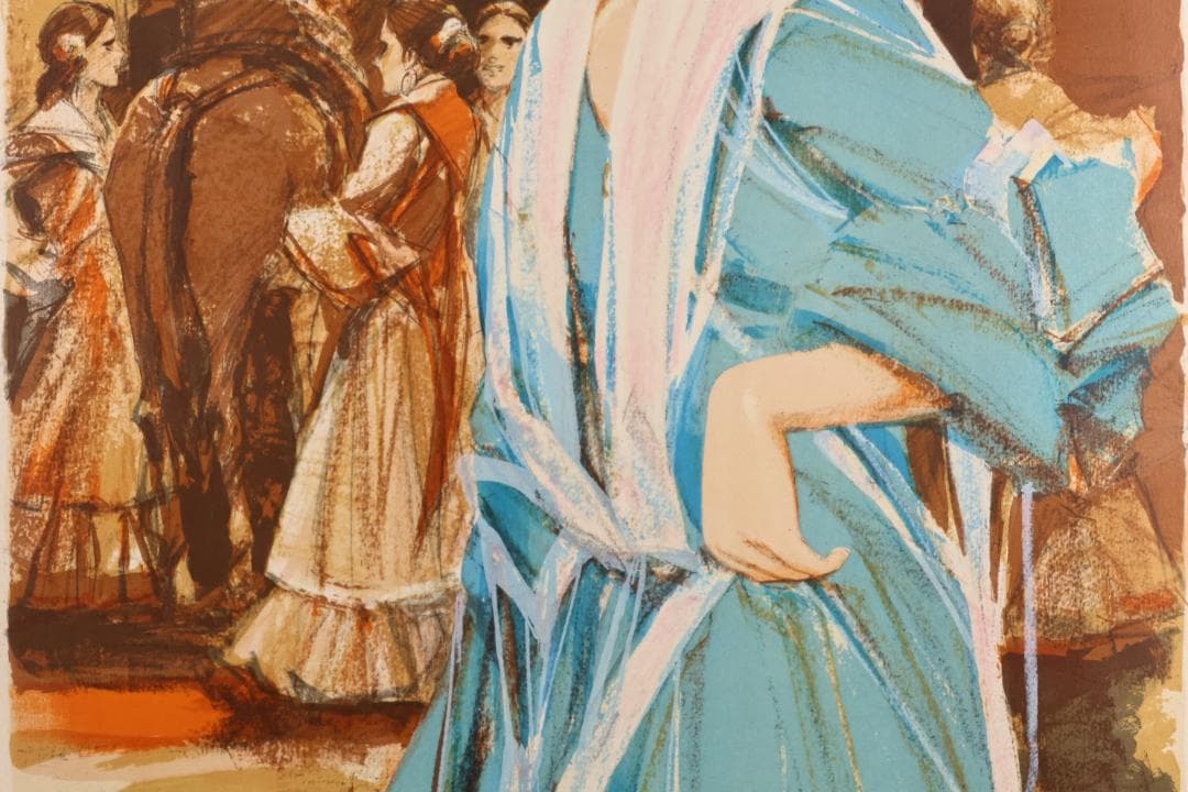 斉藤三郎　「 青色服の踊り子 」　リトグラフ　54/150　直筆サイン　BK24