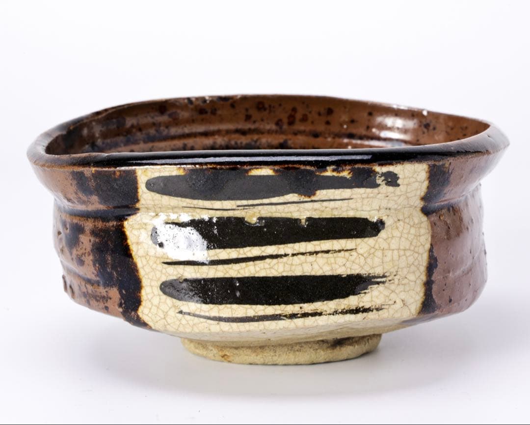 古織部 干柿紋沓形茶碗 木箱付 茶道具 抹茶碗 美濃焼 織部焼 骨董品 古美術品